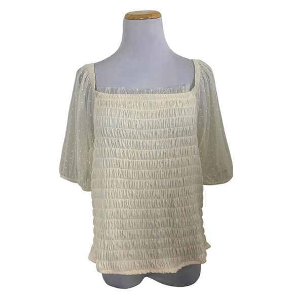 Torrid Mesh Swiss Dot Smocked Top Women’s 3X Sheer Puff Sleeves Coquette Cottage - Picture 1 of 17